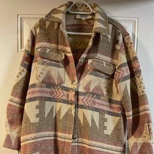 Steve Madden Geometric Patterned Long Jacket - Earthy Tones